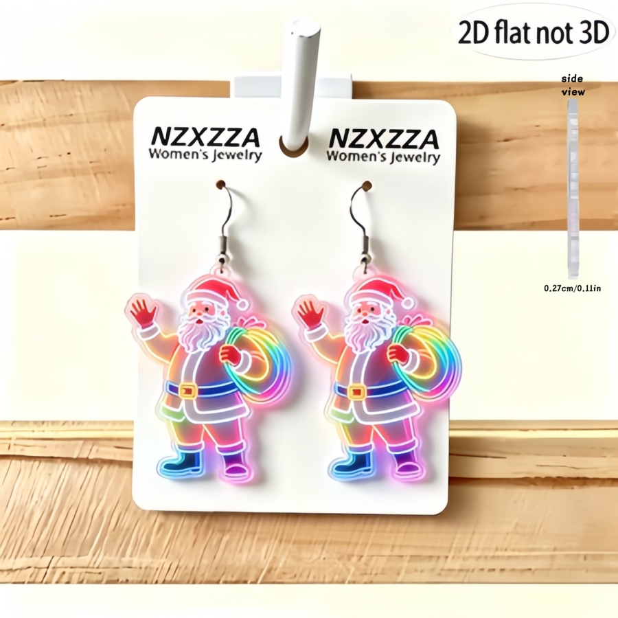 Neon Santa Claus Dangle Earrings, Holiday Party Gift